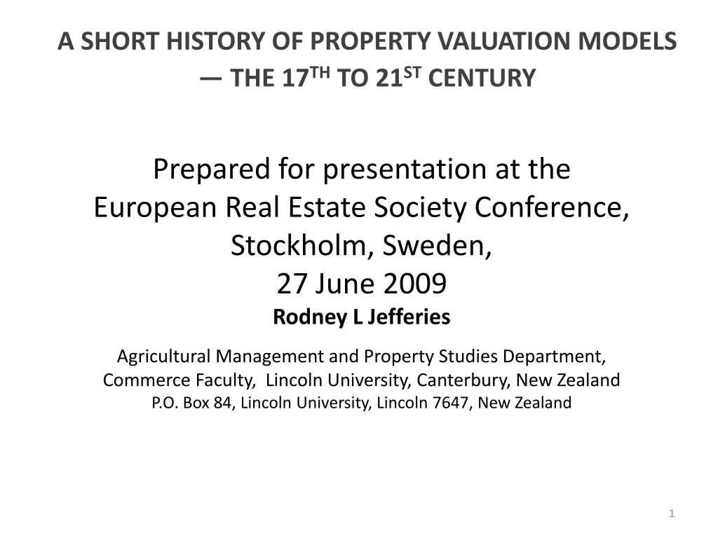 a short history of property valuation models the 17 th to 21 st century