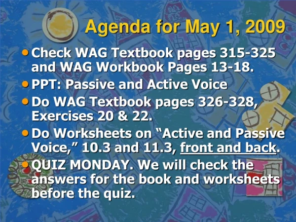 Agenda for May 1, 2009