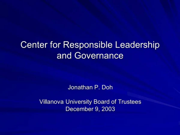 Center for Responsible Leadership and Governance