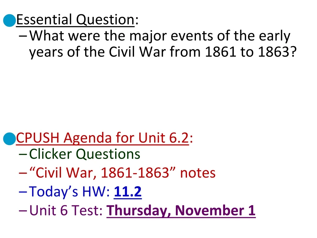 essential question what were the major events