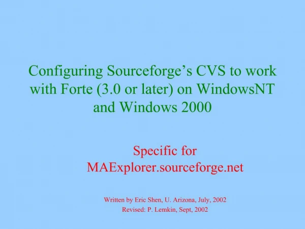 Configuring Sourceforge s CVS to work with Forte 3.0 or later on WindowsNT and Windows 2000