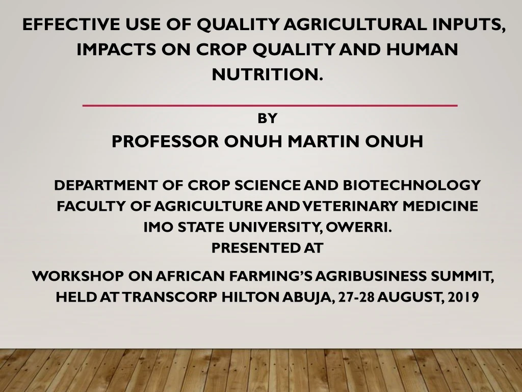effective use of quality agricultural inputs