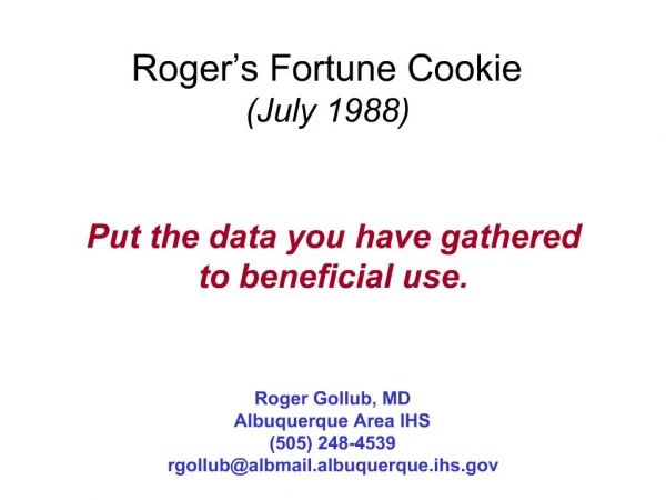 Roger s Fortune Cookie July 1988