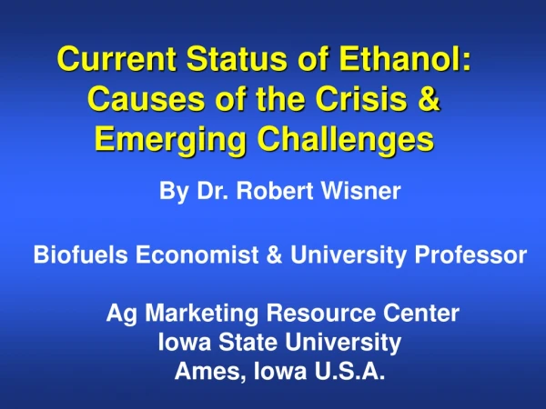 Current Status of Ethanol: Causes of the Crisis &amp; Emerging Challenges