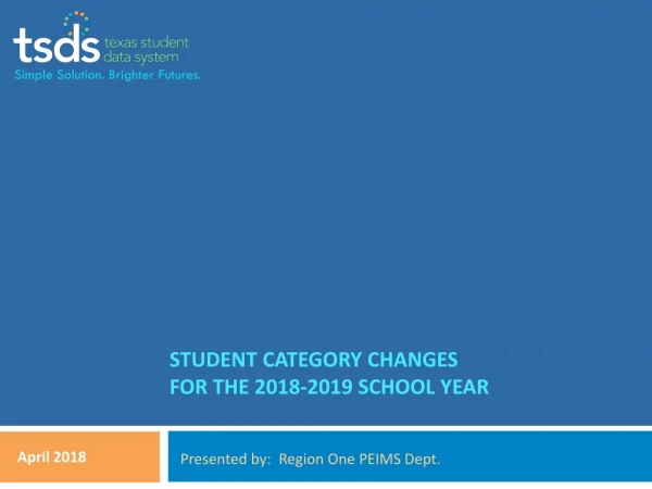 Student Category CHANGES FOR THE 2018-2019 SCHOOL YEAR