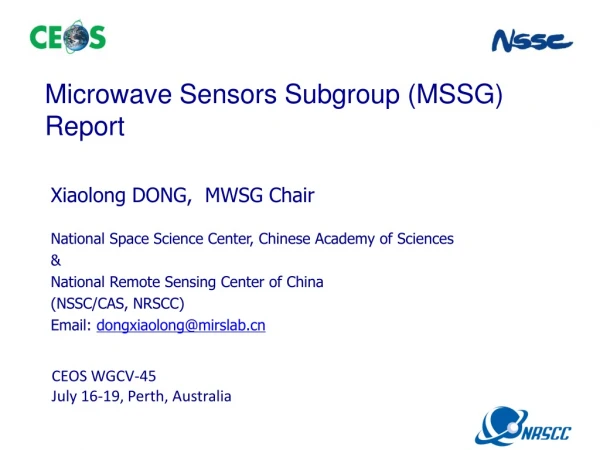 Microwave Sensors Subgroup (MSSG) Report