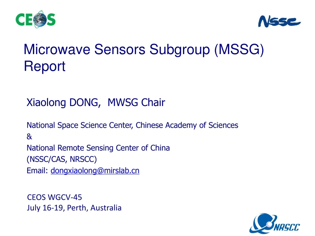 microwave sensors subgroup mssg report