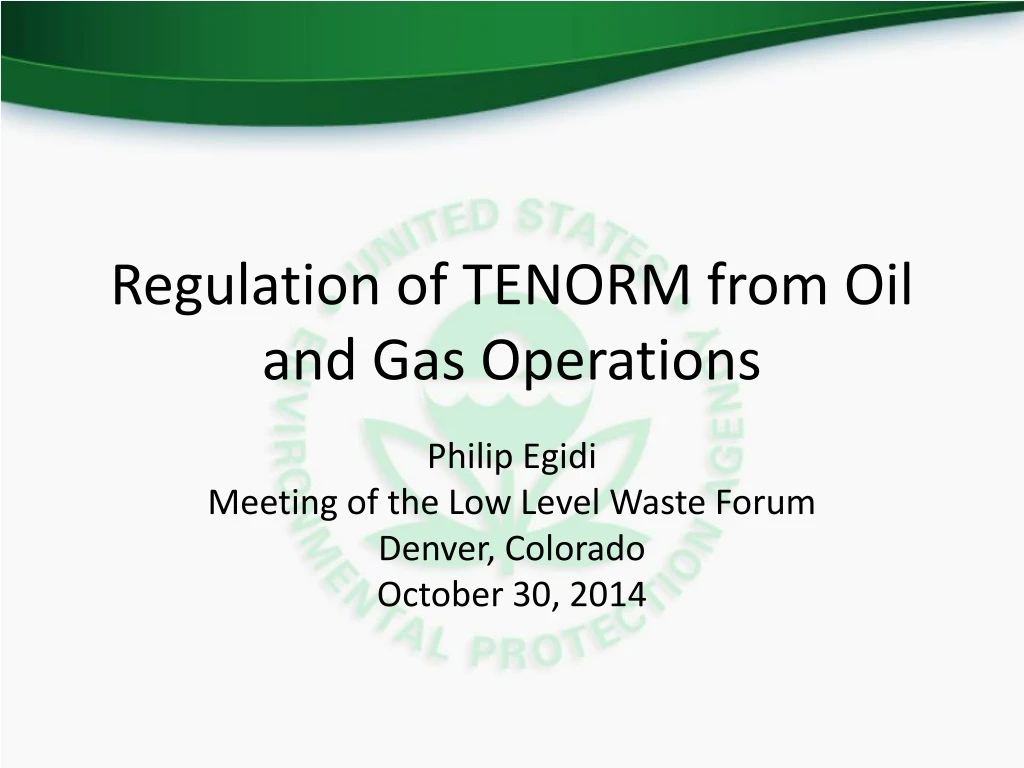 regulation of tenorm from oil and gas operations
