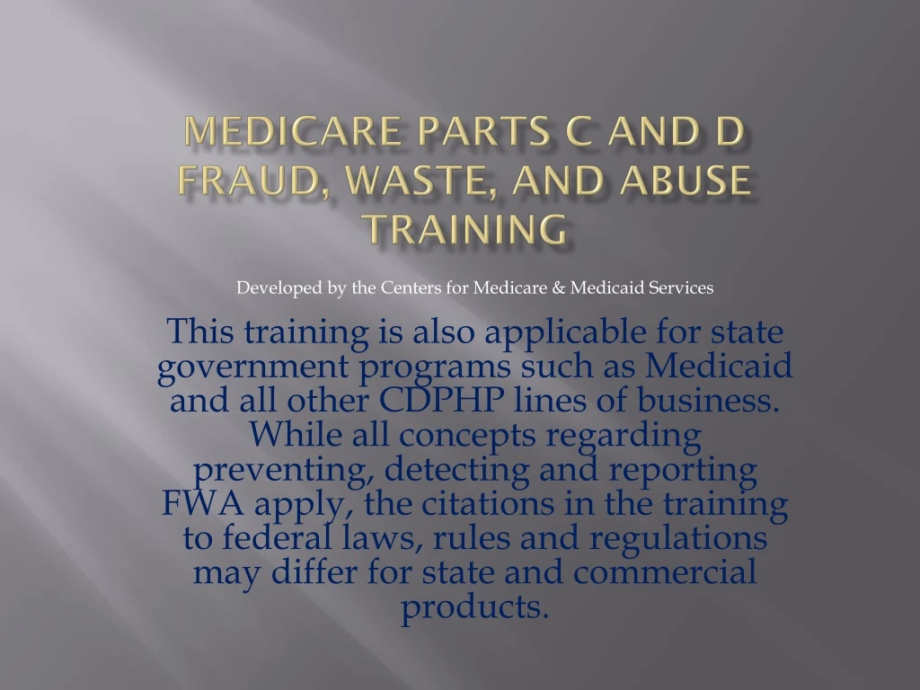 medicare parts c and d fraud waste and abuse training