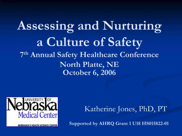 Assessing and Nurturing a Culture of Safety 7th Annual Safety Healthcare Conference North Platte, NE October 6, 2006