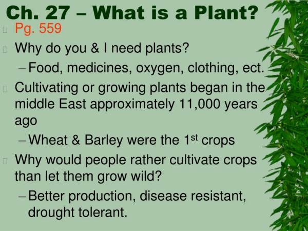 Ch. 27 – What is a Plant?