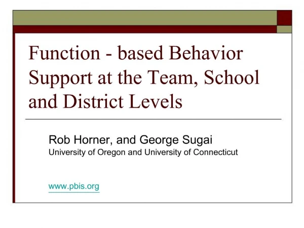 Function - based Behavior Support at the Team, School and District Levels