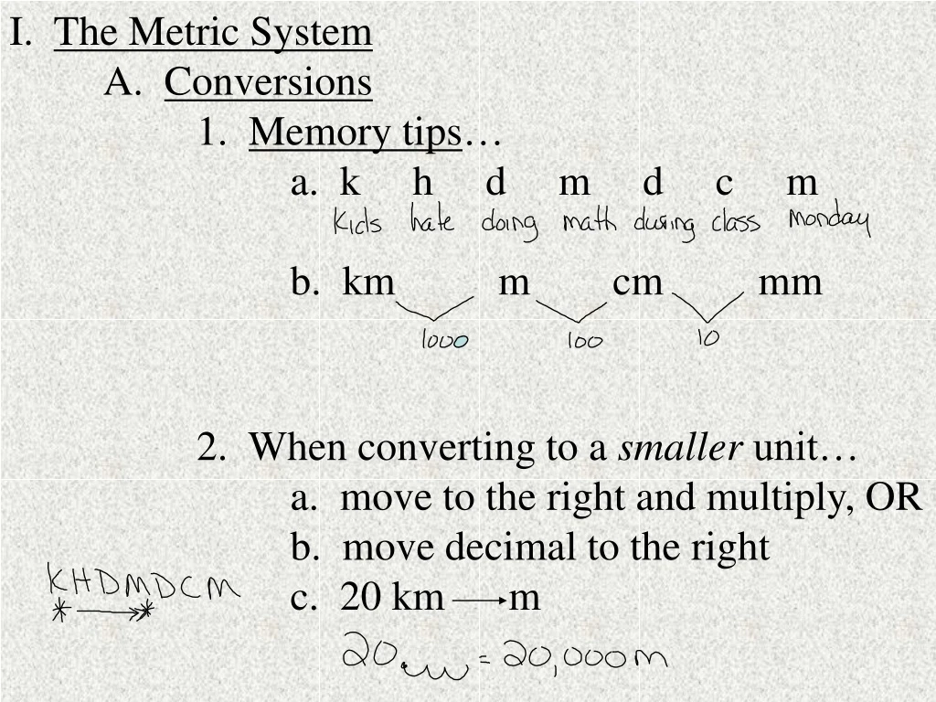 i the metric system a conversions 1 memory tips