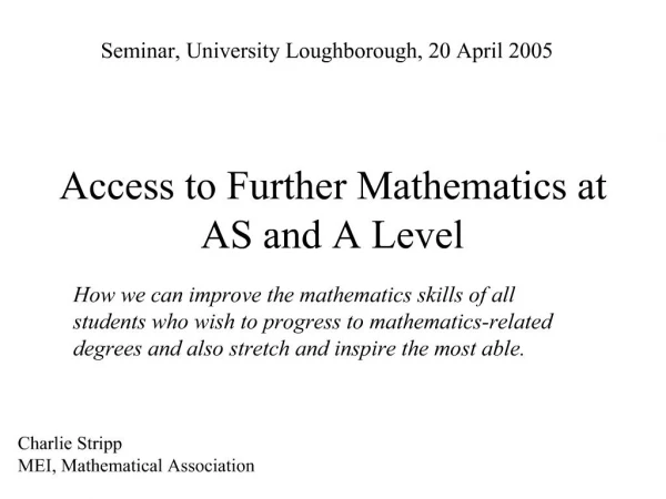 Access to Further Mathematics at AS and A Level