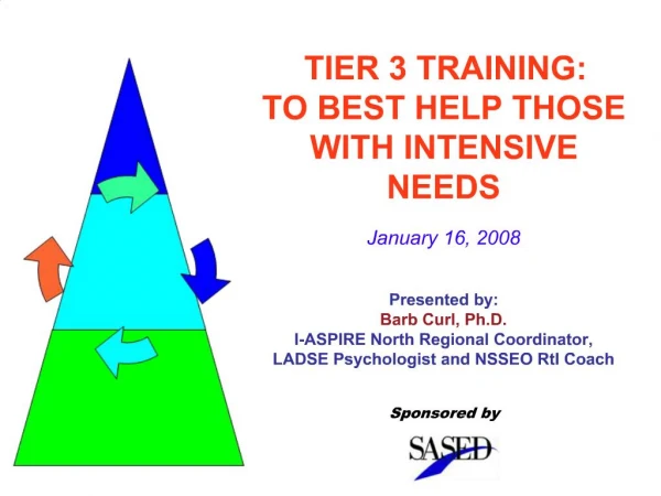TIER 3 TRAINING: TO BEST HELP THOSE WITH INTENSIVE NEEDS January 16, 2008 Presented by: Barb Curl, Ph.D. I-ASPIRE N