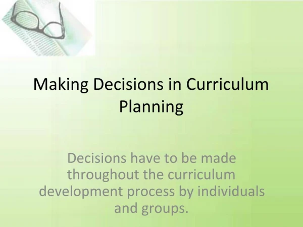 Making Decisions in Curriculum Planning