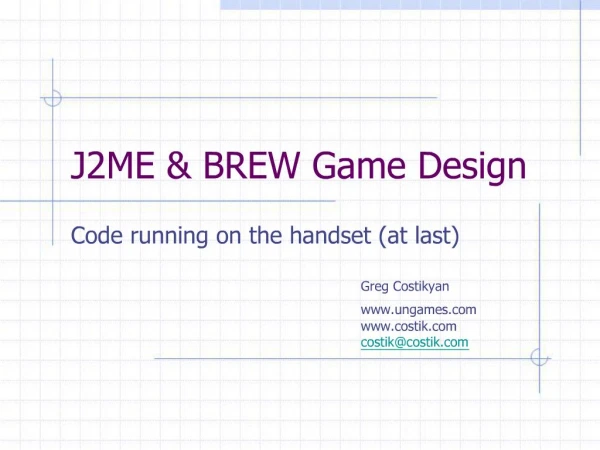 J2ME BREW Game Design