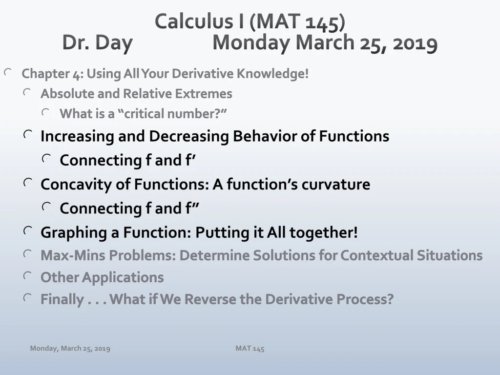 calculus i mat 145 dr day monday march 25 2019