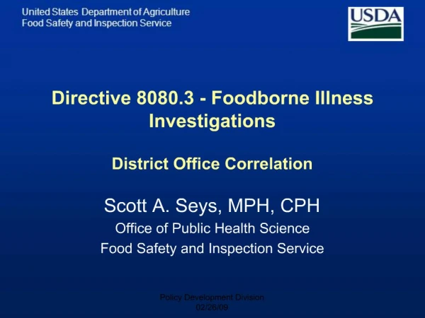 Directive 8080.3 - Foodborne Illness Investigations District Office Correlation