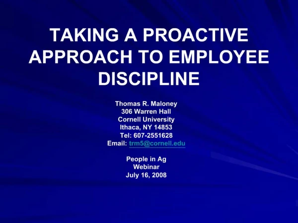 TAKING A PROACTIVE APPROACH TO EMPLOYEE DISCIPLINE