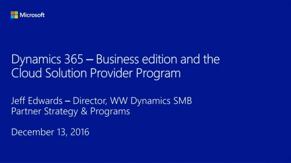 Dynamics 365 – Business edition and the Cloud Solution Provider Program