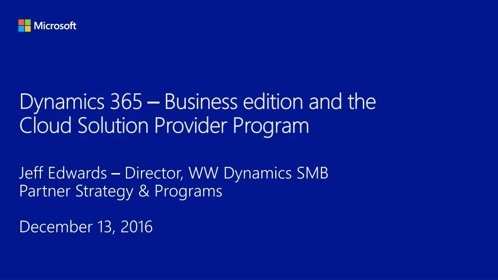 dynamics 365 business edition and the cloud solution provider program