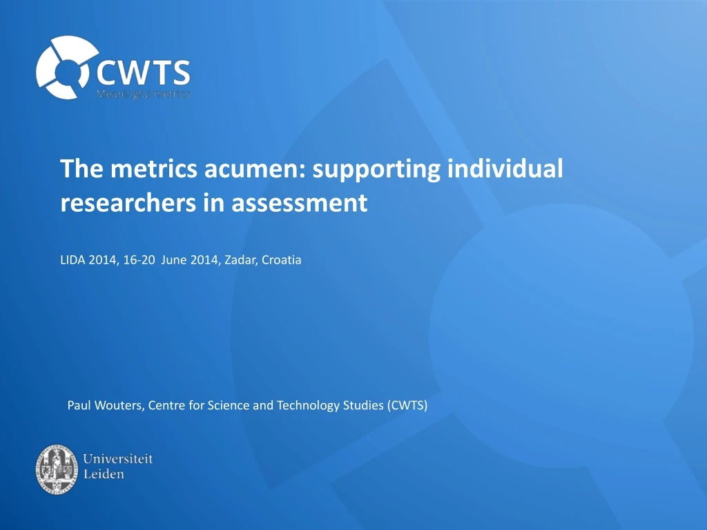 the metrics acumen supporting individual researchers in assessment