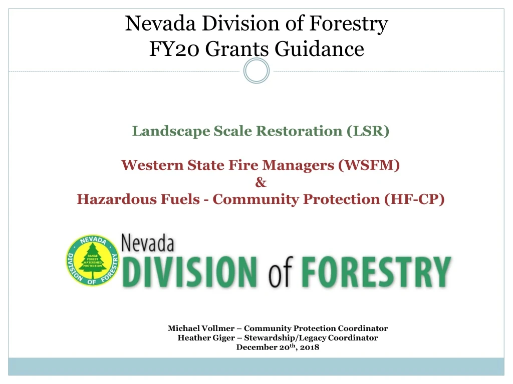 nevada division of forestry fy20 grants guidance