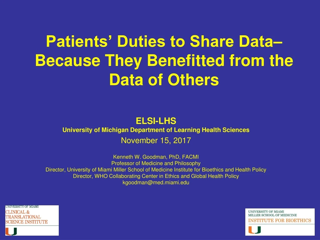 patients duties to share data because they benefitted from the data of others