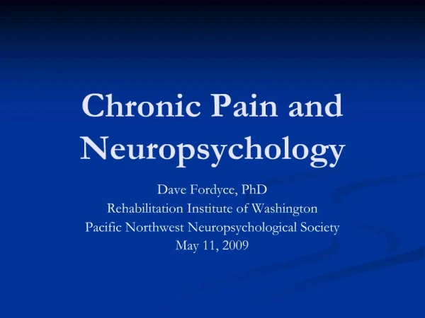 Chronic Pain and Neuropsychology