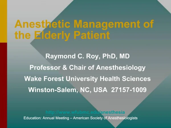 Anesthetic Management of the Elderly Patient