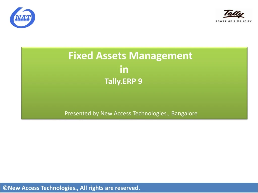 fixed assets management in tally erp 9 presented