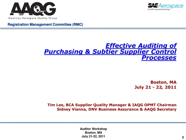 Effective Auditing of Purchasing &amp; Subtier Supplier Control Processes
