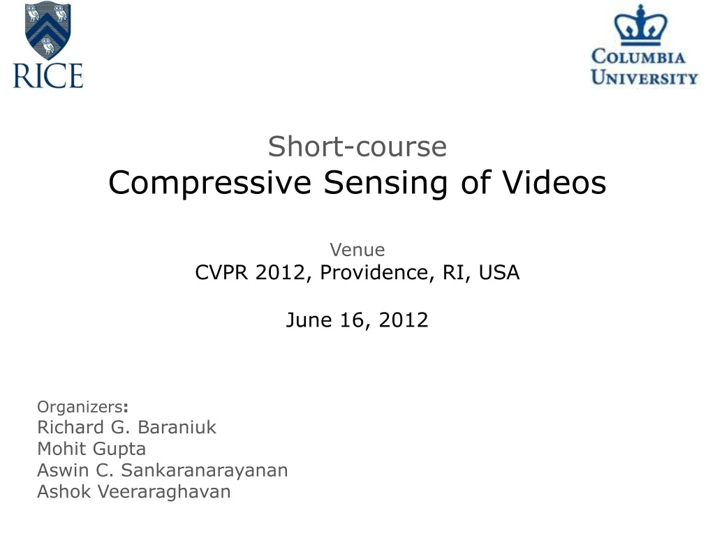 short course compressive sensing of videos venue