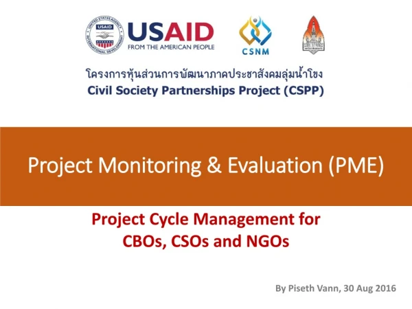 Project Monitoring &amp; Evaluation (PME)