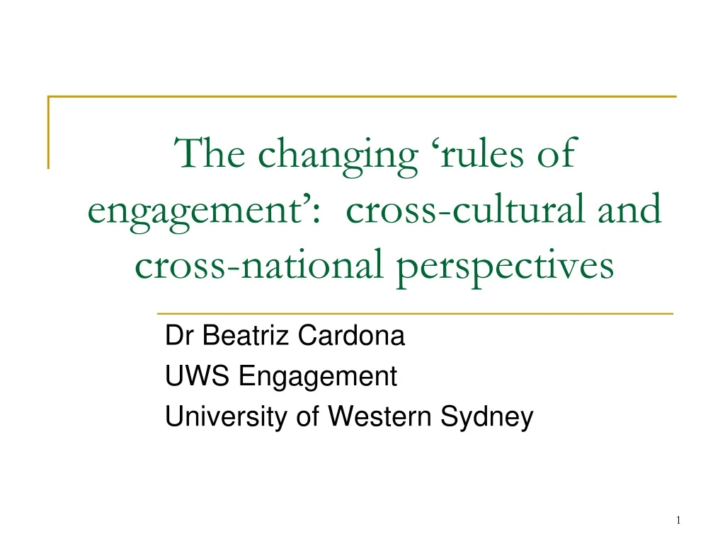 the changing rules of engagement cross cultural and cross national perspectives
