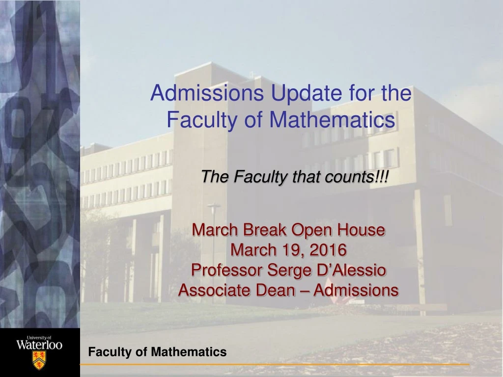 admissions update for the faculty of mathematics