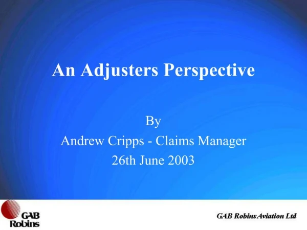 An Adjusters Perspective