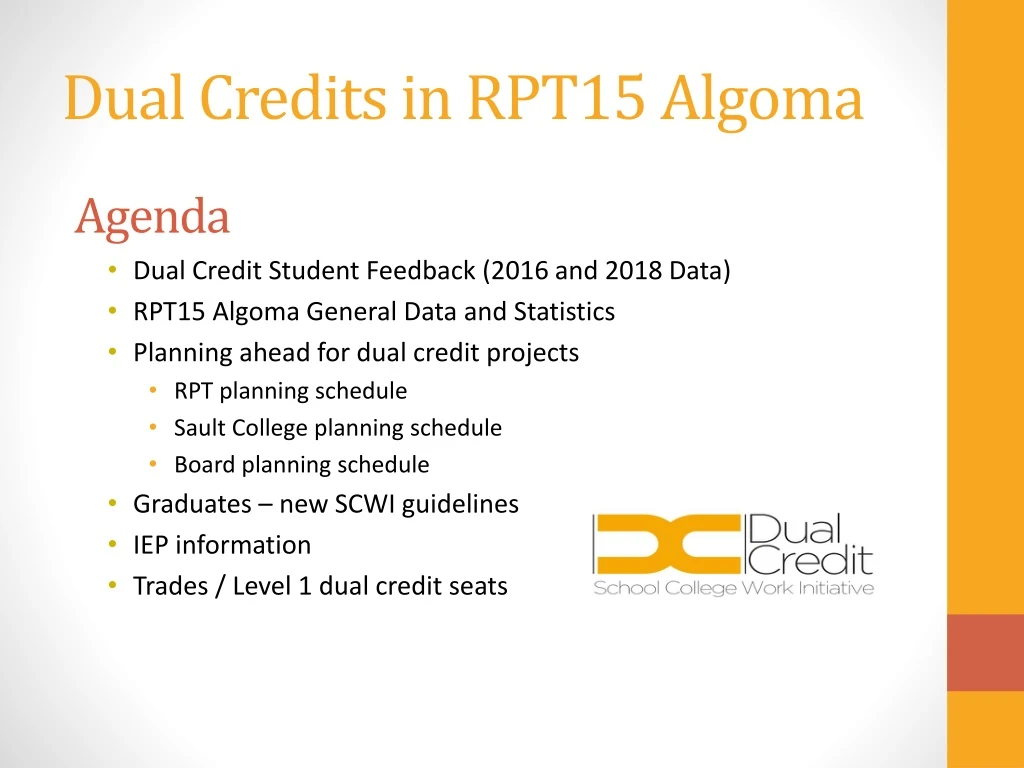 dual credits in rpt15 algoma