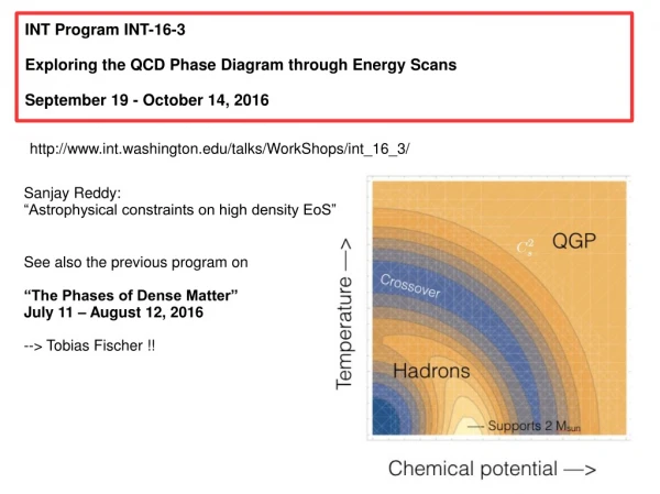 INT Program INT-16-3 Exploring the QCD Phase Diagram through Energy Scans