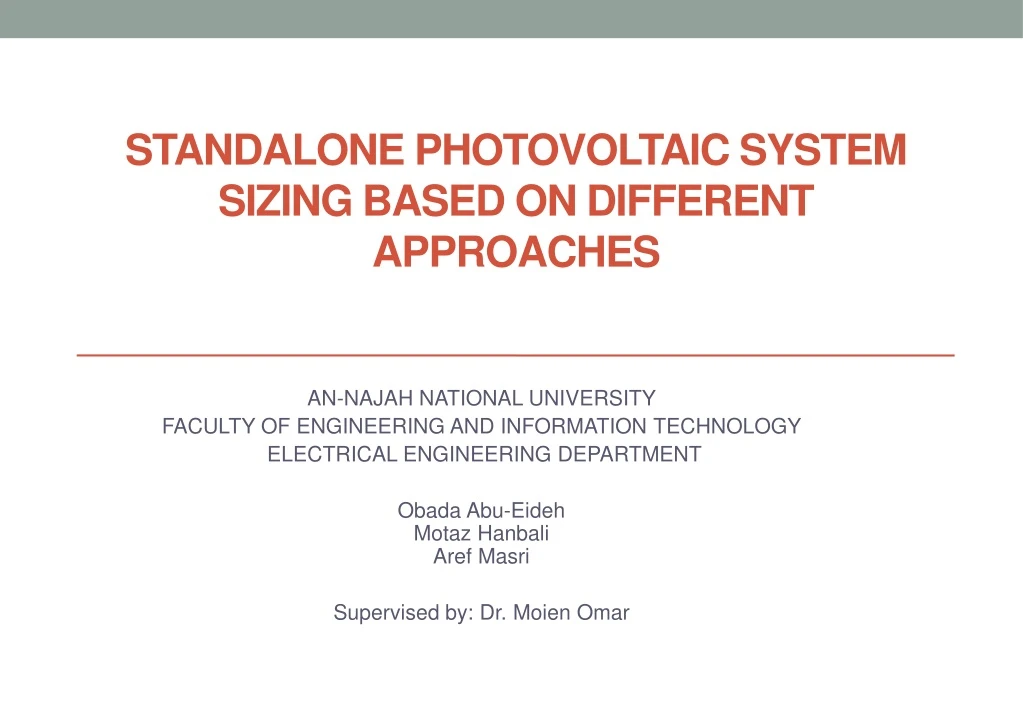 standalone photovoltaic system sizing based on different approaches