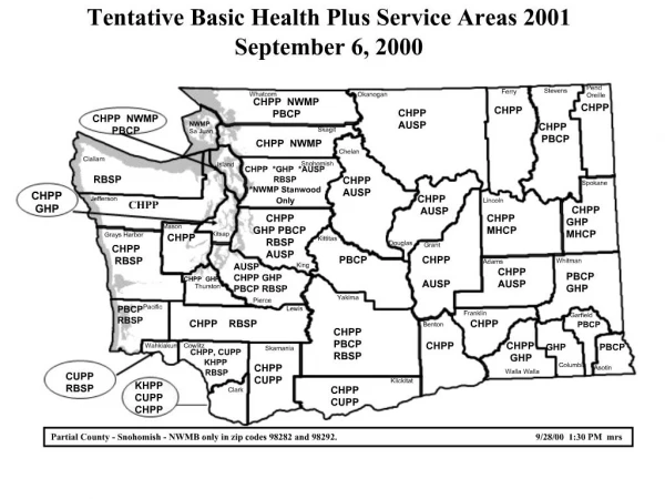 Tentative Basic Health Plus Service Areas 2001 September 6, 2000