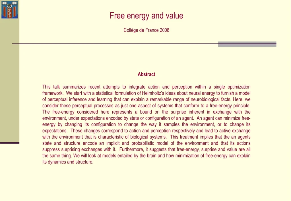 free energy and value coll ge de france 2008