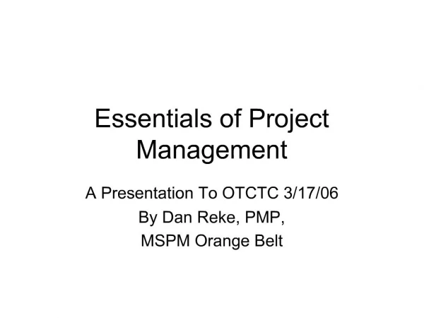 Essentials of Project Management