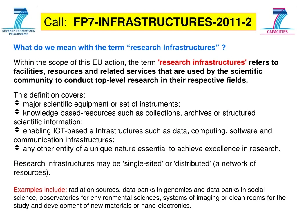 call fp7 infrastructures 201 1 2