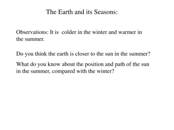 The Earth and its Seasons: