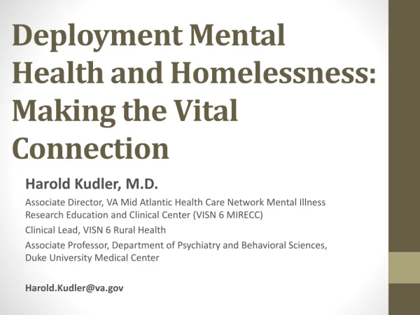 Deployment Mental Health and Homelessness: Making the Vital Connection