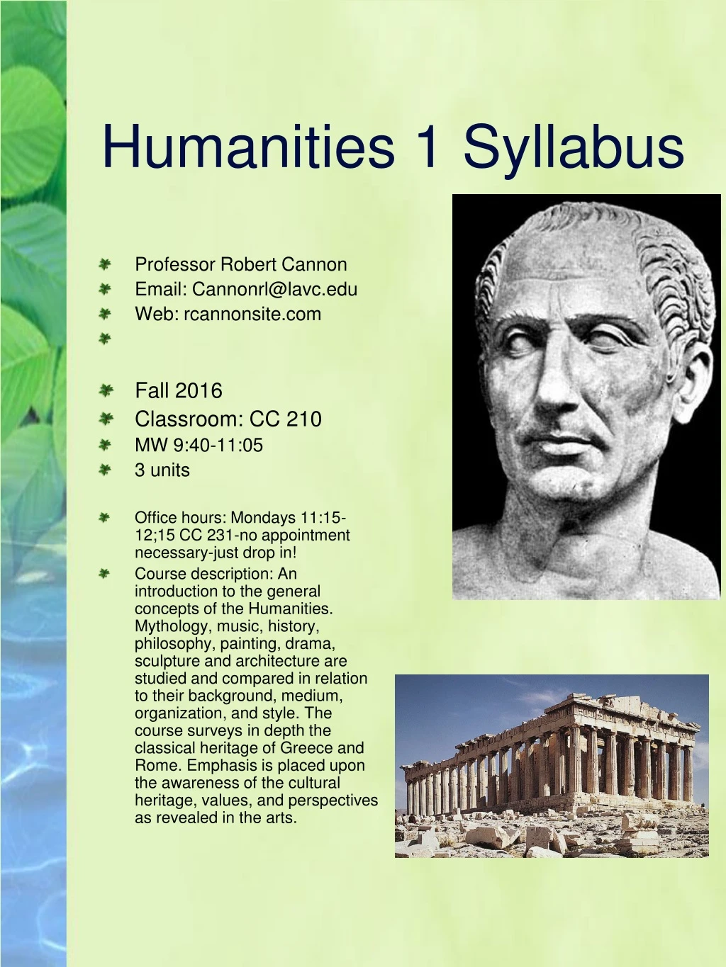 humanities 1 syllabus