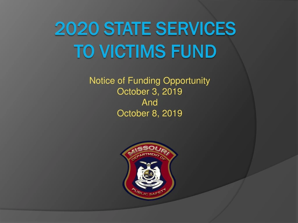notice of funding opportunity october 3 2019 and october 8 2019