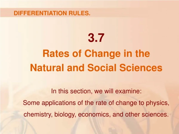 3.7 Rates of Change in the Natural and Social Sciences
